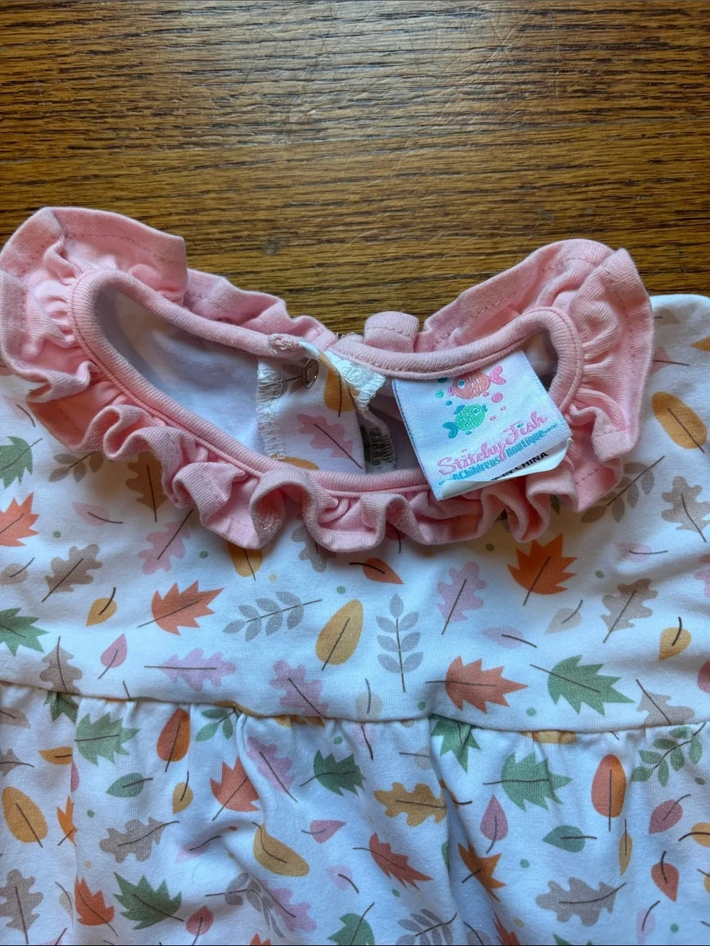 Stitchy Fish Cotton Girls Pink Floral Leaf Fall Ruffle One-Piece Romper size 3T